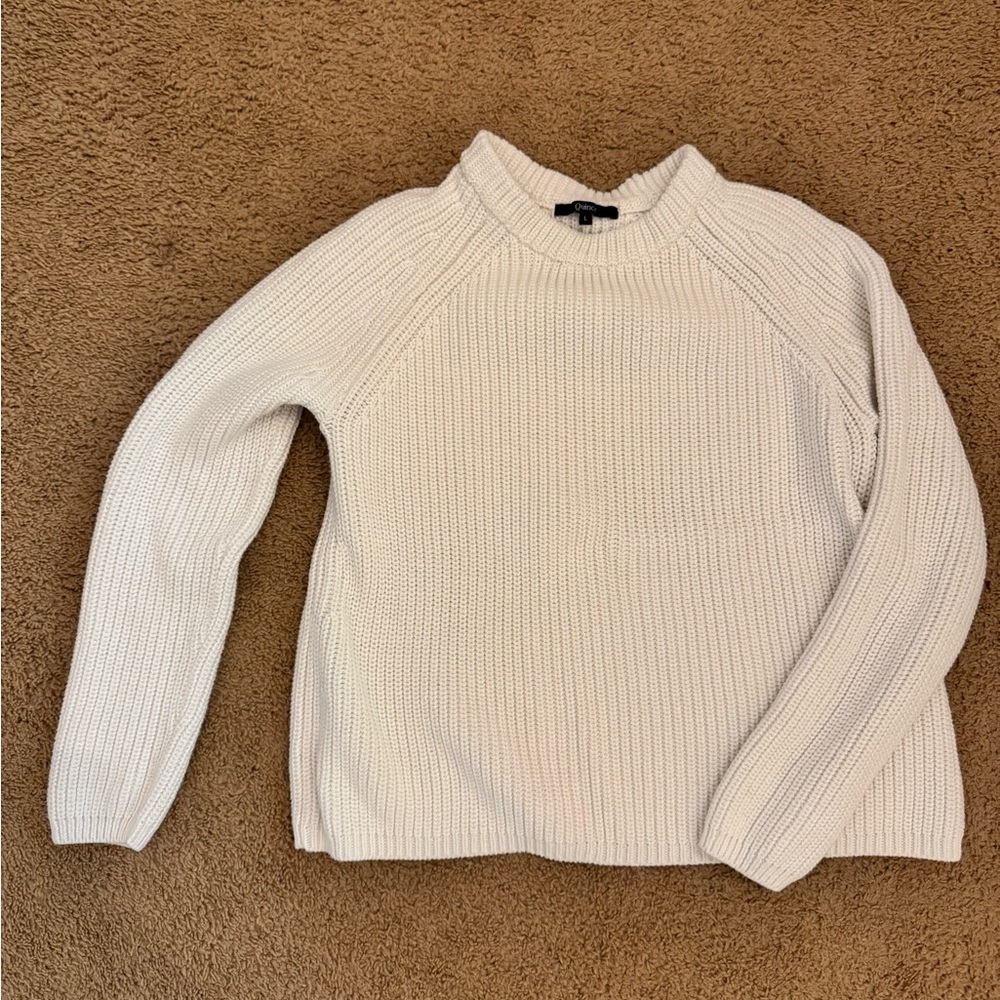 Quince Cream Ribbed Cowlneck Sweater
